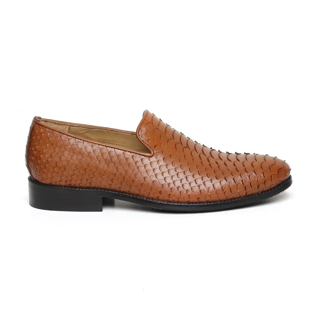 Tan Snake Scale Textured Leather Slip-on by BRUNE & BARESKIN