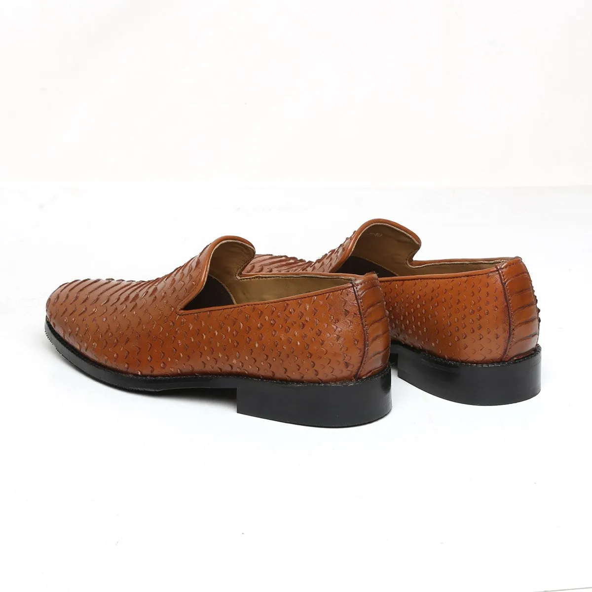 Tan Snake Scale Textured Leather Slip-on by BRUNE & BARESKIN