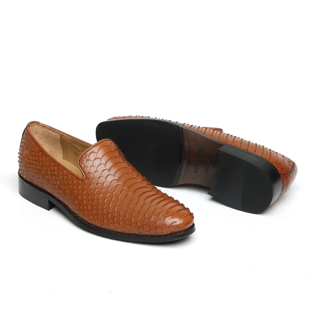 Tan Snake Scale Textured Leather Slip-on by BRUNE & BARESKIN