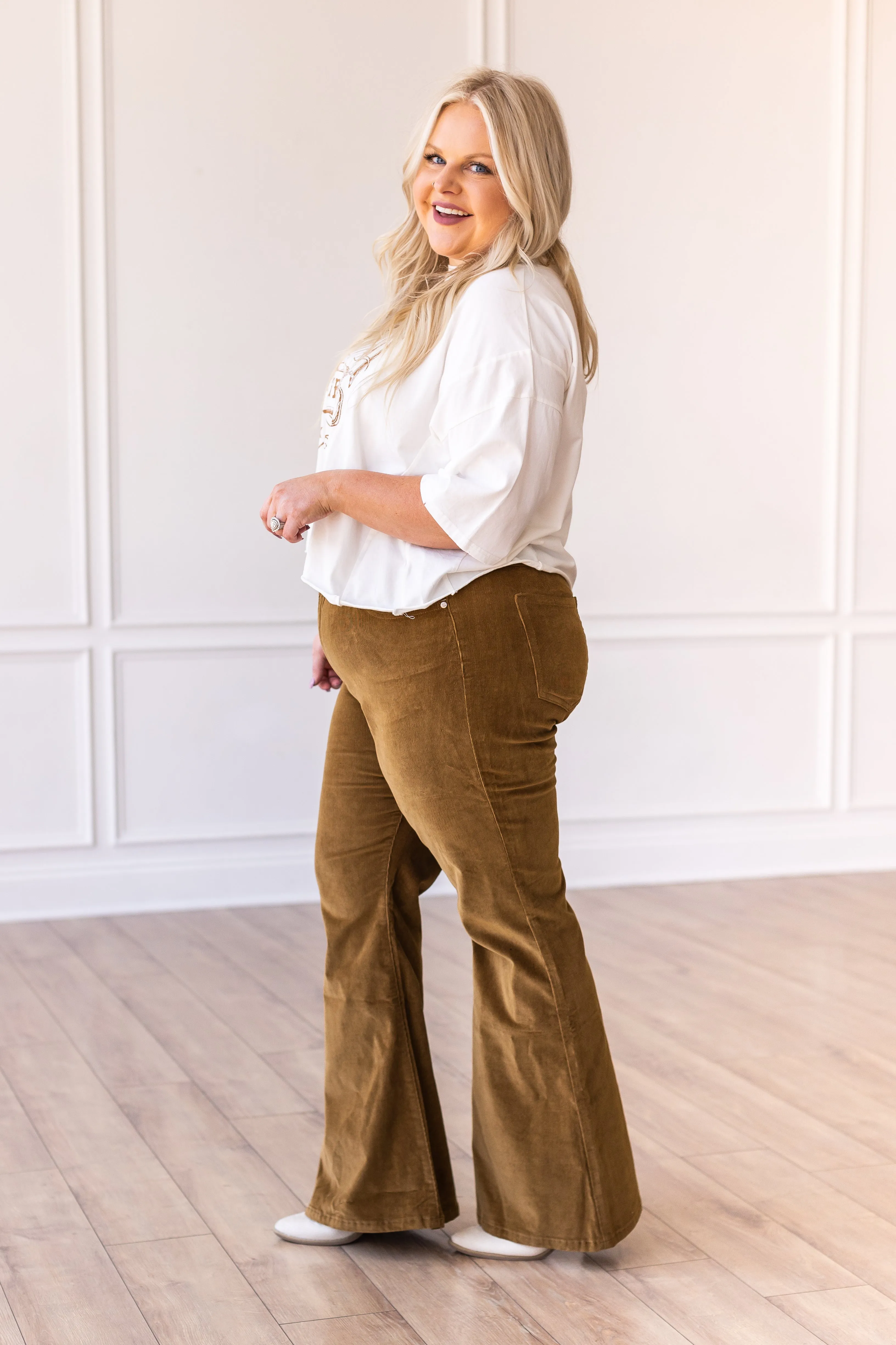 The Josephine Tan Corduroy Flare Pants