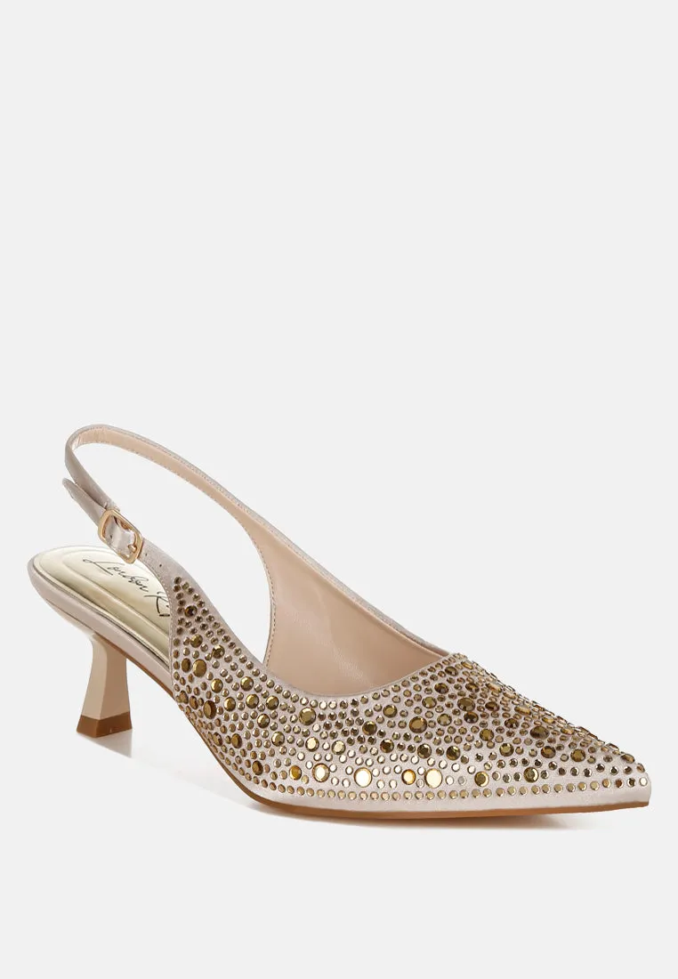 Vernaos Pointed Toe Rhinestone Slingbacks