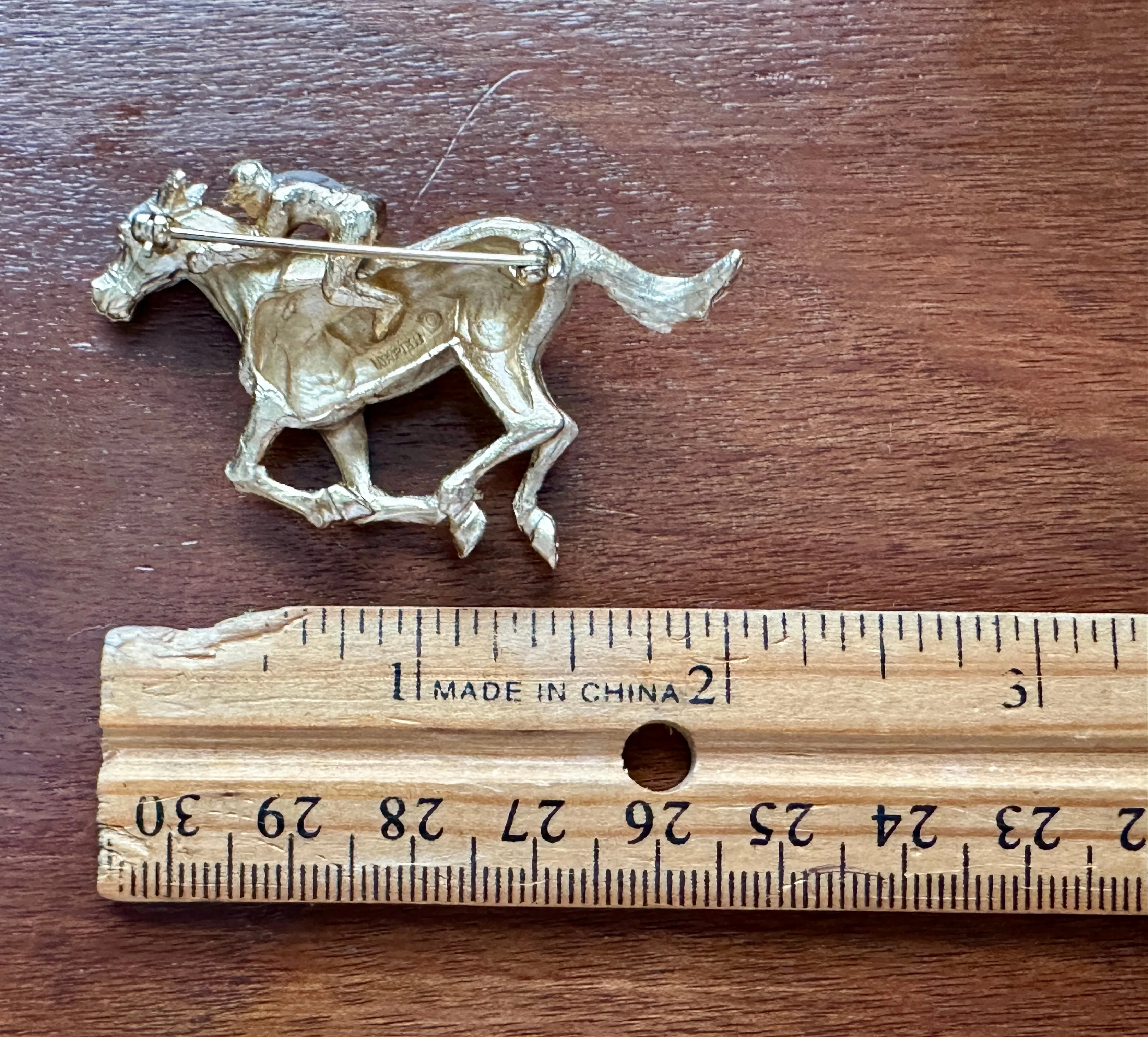 Vintage Signed Napier Gold Tone Horse Jockey Derby Race Galloping Brooch Pin