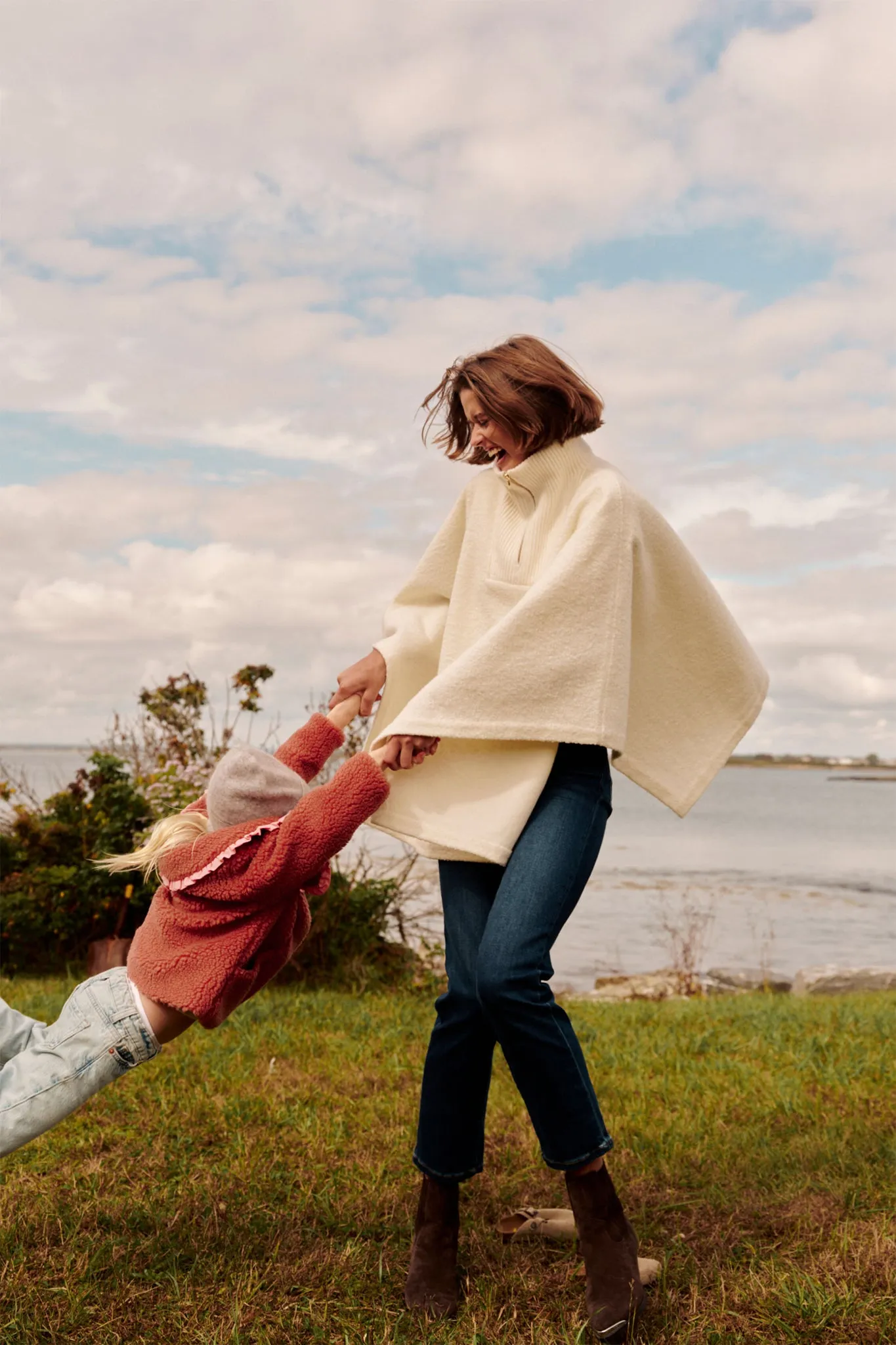 Winter White Boucle High-Neck Poncho