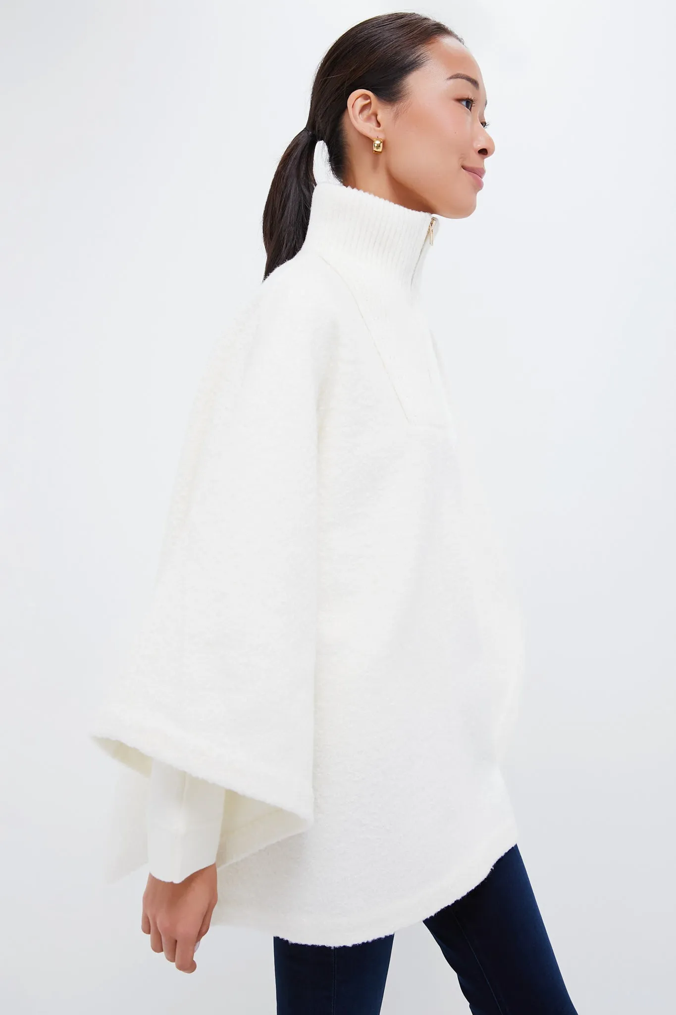 Winter White Boucle High-Neck Poncho