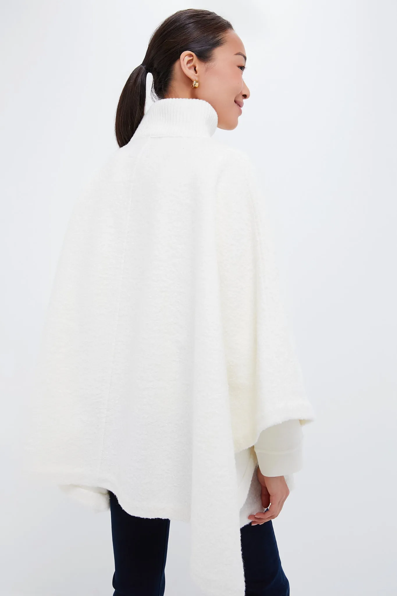 Winter White Boucle High-Neck Poncho