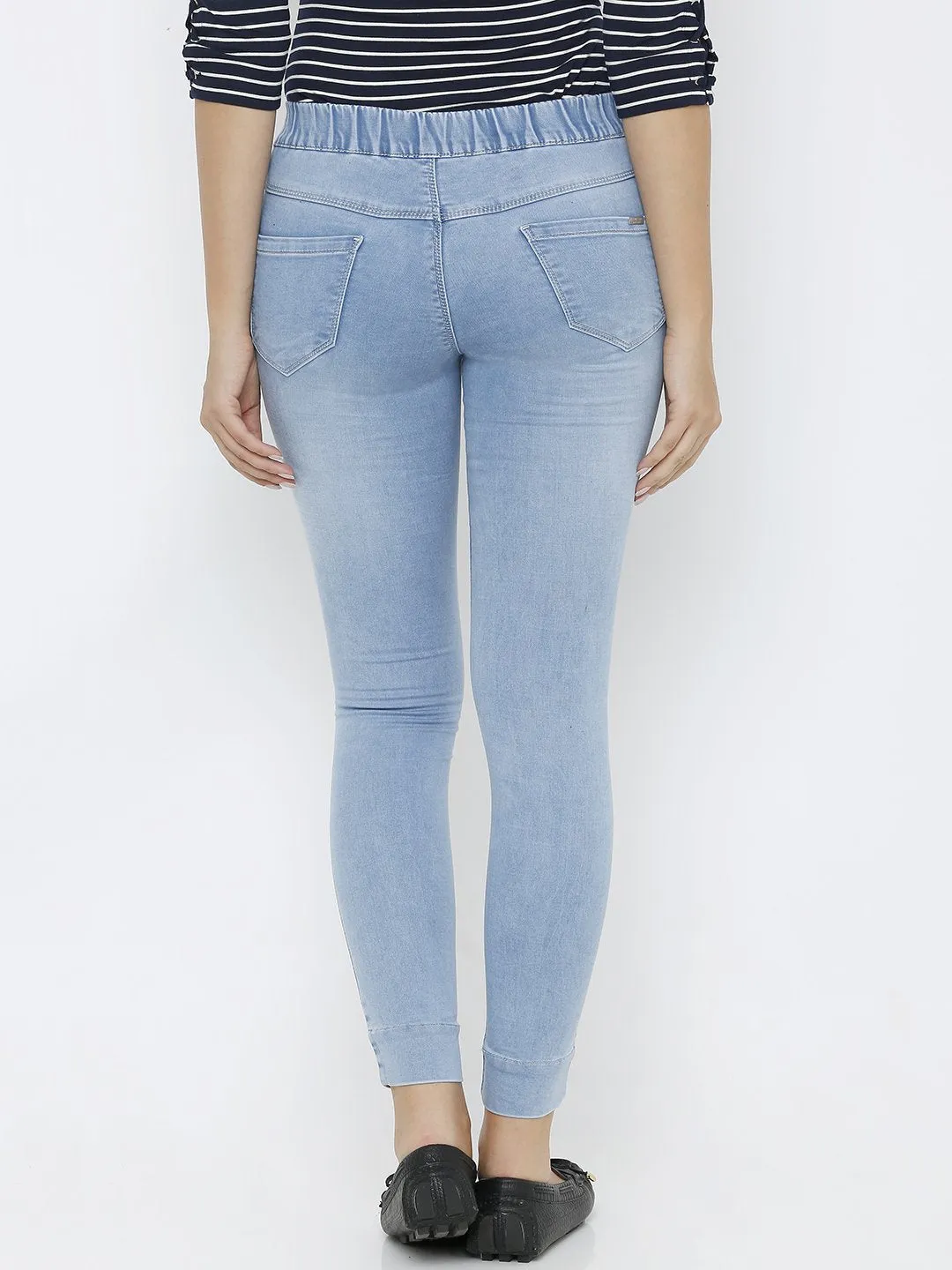 Women Light Blue Mid-Rise Push Up Super Skinny Jeans