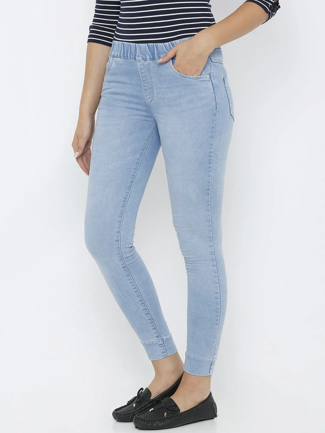 Women Light Blue Mid-Rise Push Up Super Skinny Jeans