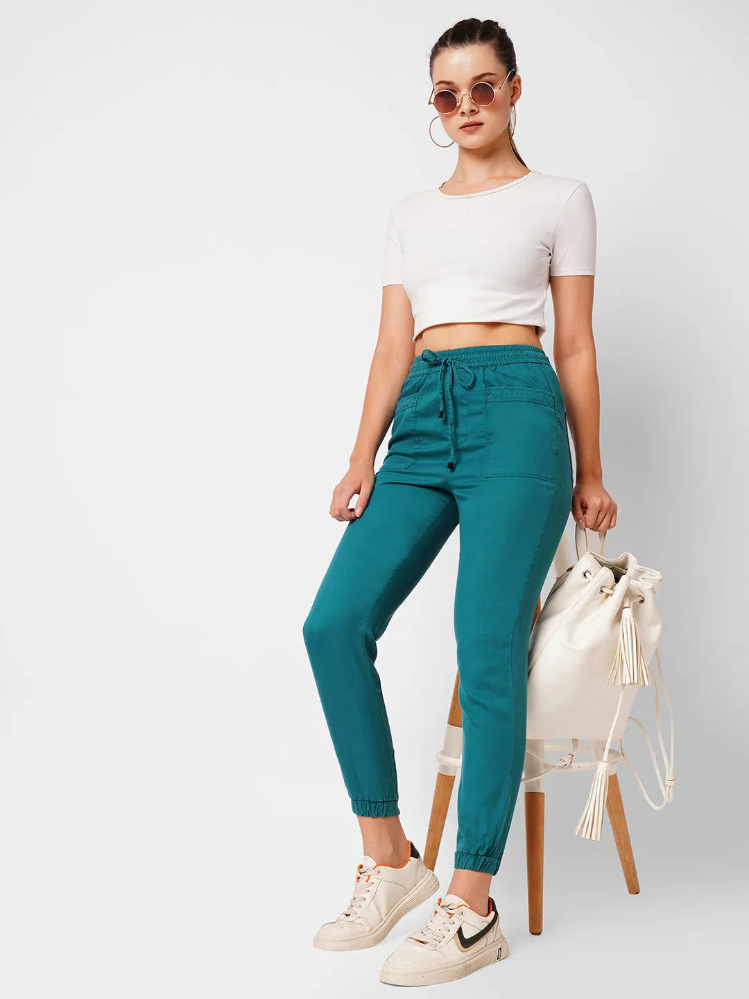 Women Light Teal Mid Rise Jogger