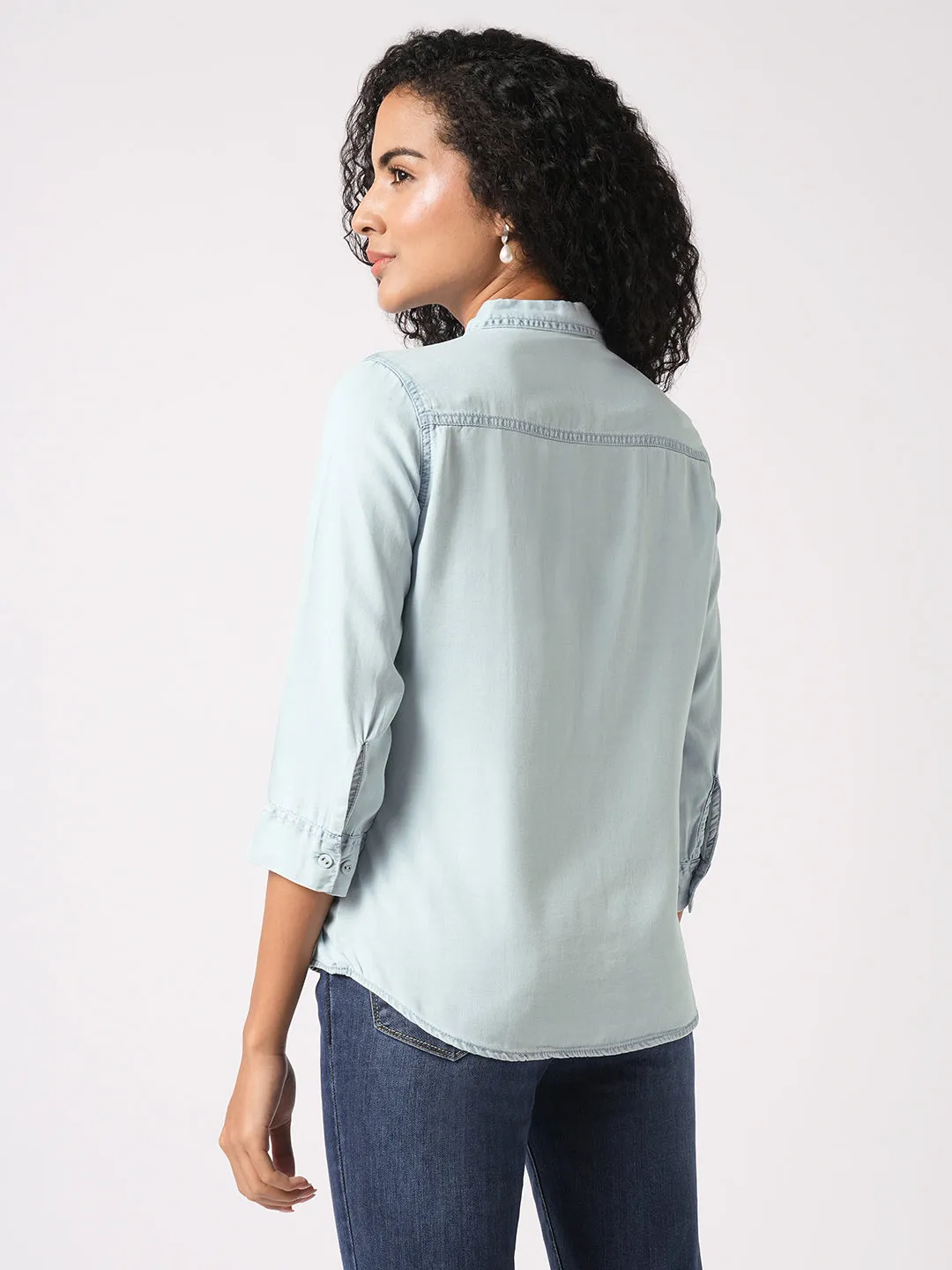 Women Slim Fit Light Blue Denim Shirt