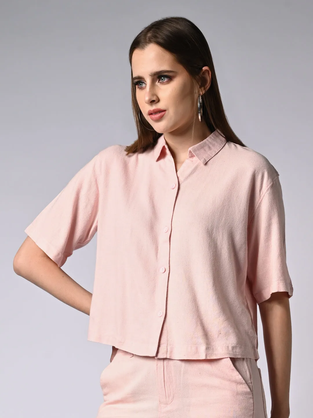 Women  Solid Slim Fit Crop Shirt