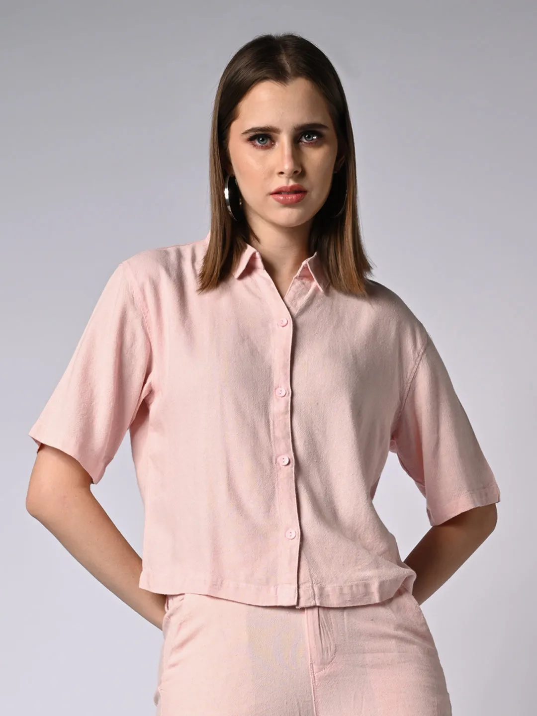 Women  Solid Slim Fit Crop Shirt