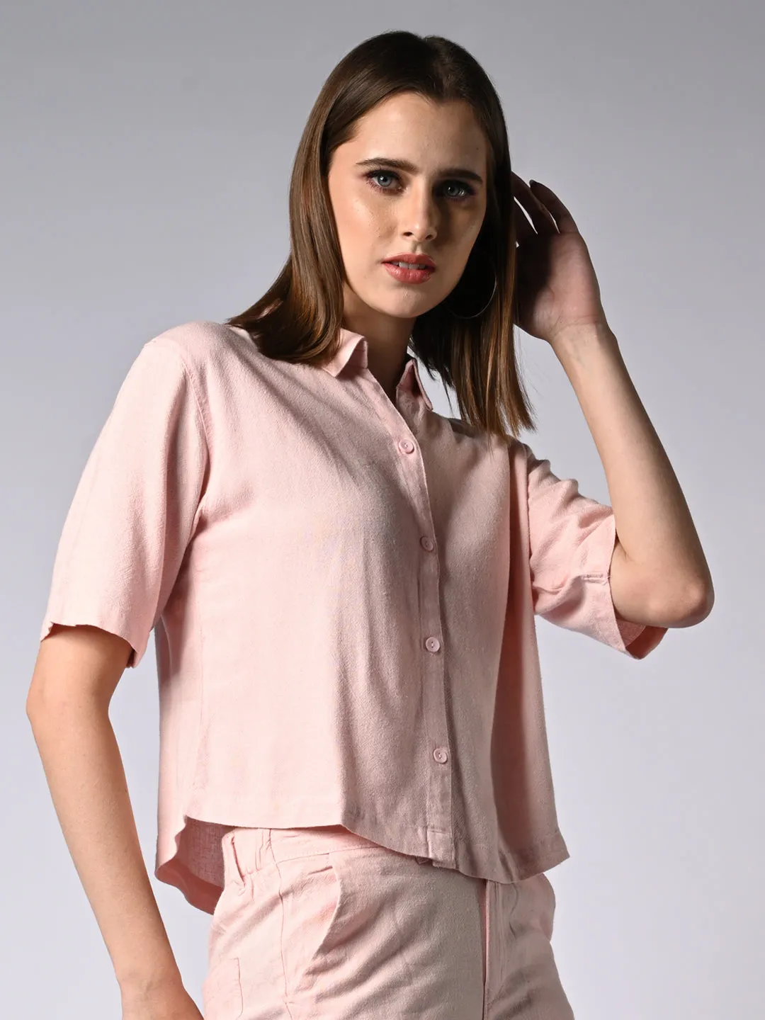 Women  Solid Slim Fit Crop Shirt